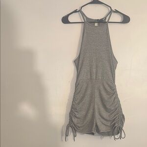 Fashion Nova Gray Bodysuit Sleeveless Ruched Cut Out